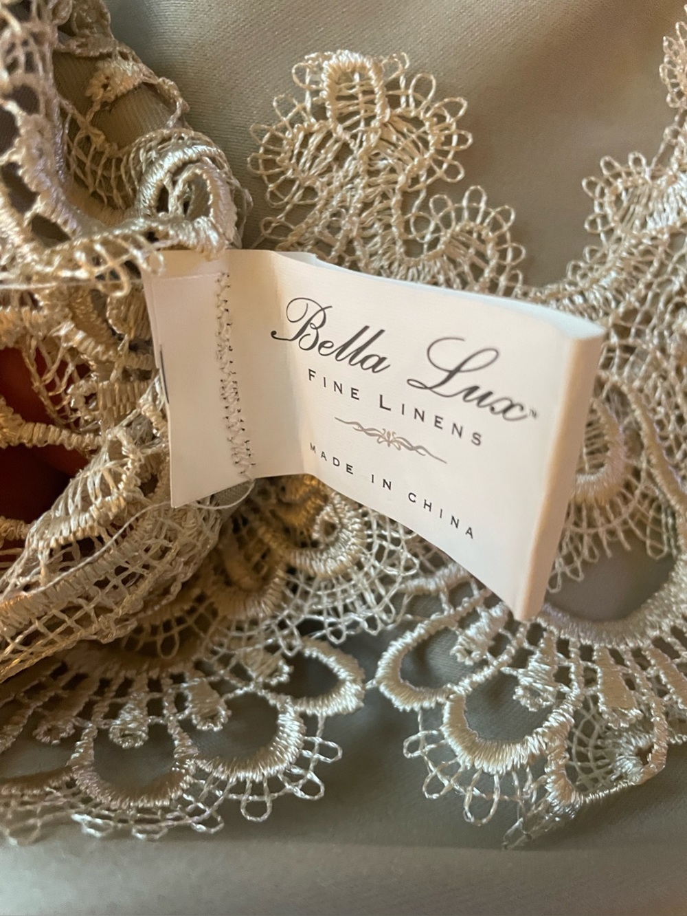 Bella Lux Fine Linens Tablecloth Elegant Oval Taupe Lace Trim Polyester 70x74